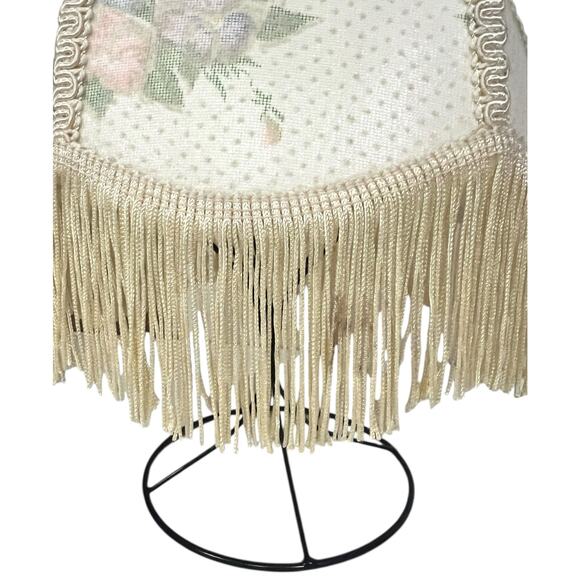 Vintage Victorian style LAMP SHADE Brocade Floral Cream with Fringe 7” tall - Picture 5 of 8